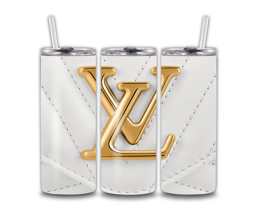 Gold Louis Vuitton On White Puffed Leather