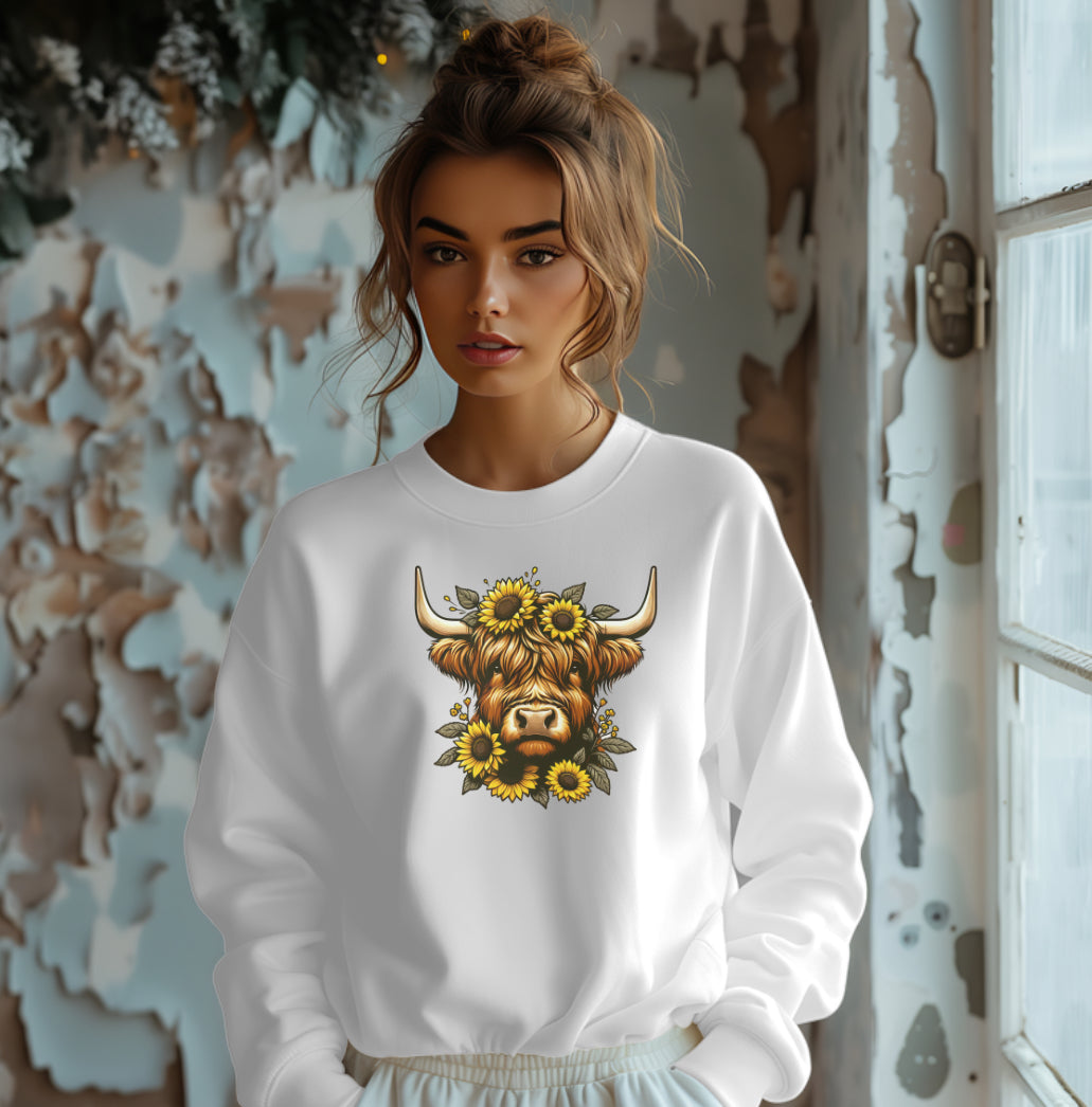 Highland Cow W/ Sunflowers