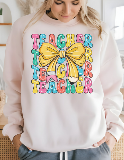 Colorful Teacher W/ Pencil Bow