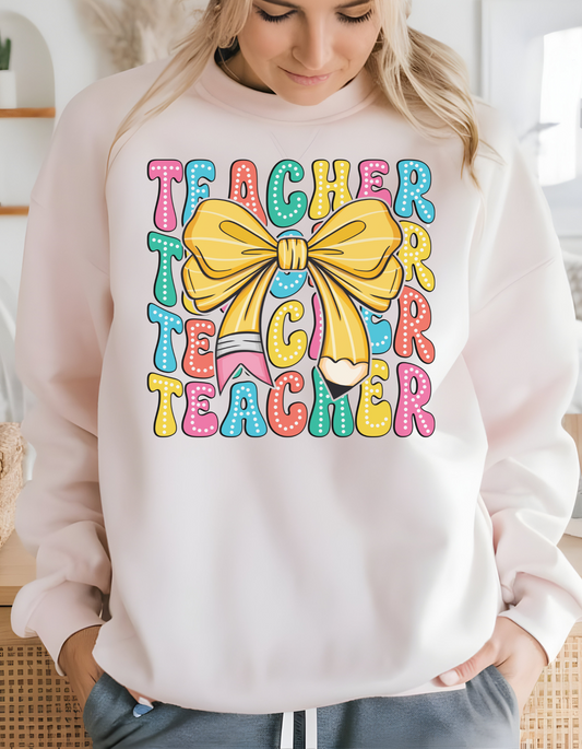 Colorful Teacher W/ Pencil Bow